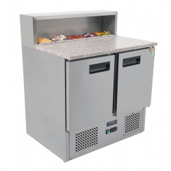 MESA REFRIGERADA ENCIMERA DE GRANITO 2 PUERTAS CON ZONA PARA CUBETAS 230L