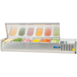 VITRINA FRIA DE INGREDIENTES 1400 MM CON TAPA PARA 6 CUBETAS GN 1/4