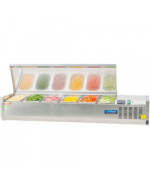 VITRINA FRIA DE INGREDIENTES 1400 MM CON TAPA PARA 6 CUBETAS GN 1/4