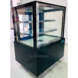 Foto real vitrina para pasteleria diseño negro elegante