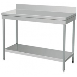 MESA DE TRABAJO INOXIDABLE 1 METRO DE ANCHO CON ESTANTE CON PETO 1000X600X800H