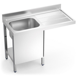 MESA FREGADERO CON PUERTA INOX 1 SENO IZQUIERDA 1200x600x890 mm