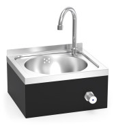 LAVAMANOS ACABADO NEGRO MATE CON PULSADOR DE RODILLA Y VÁLVULA MEZCLADORA DE AGUA