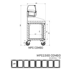 MESA FRÍA PARA PIZZA FONDO 70 VITRINA CON CUBETAS GN 1/3 INFRICO MPG 1980 COMBO