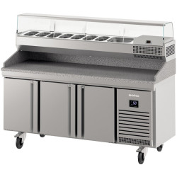 MESA FRÍA PARA PIZZA FONDO 70 VITRINA CON CUBETAS GN 1/3 INFRICO MPG 1980 COMBO