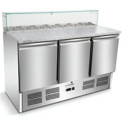 MESA ENSALADERA REFRIGERADA 3 PUERTAS ENCIMERA GRANITO + VITRINA DE INGREDIENTES EHPS903GT