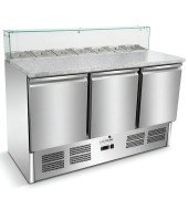 MESA ENSALADERA REFRIGERADA 3 PUERTAS ENCIMERA GRANITO + VITRINA DE INGREDIENTES EHPS903GT