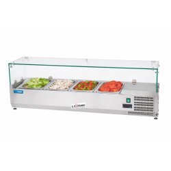 VITRINA EXPOSITORA FRÍA DE CRISTAL 1200 MM PARA 4 CUBETAS GN 1/3 EHCMG1200K
