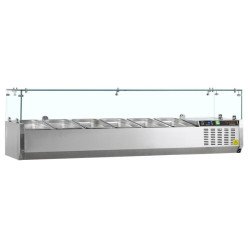 VITRINA EXPOSITORA REFRIGERADA CON CRISTAL 1400 MM PARA 6 CUBETAS GN 1/4 GVC33-140