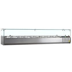 VITRINA SOBRE ENCIMERA CON CÚPULA CRISTAL 2000 MM PARA 10 CUBETAS GN 1/4 GVC33-200