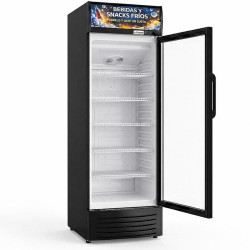 NEVERA EXPOSITORA VERTICAL PARA BEBIDAS Y SNACKS CON CABEZAL LUMINOSO D372 EL HOSTELERO